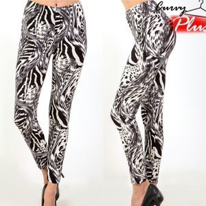 Plus Size Soft Black Animal Print Leggings